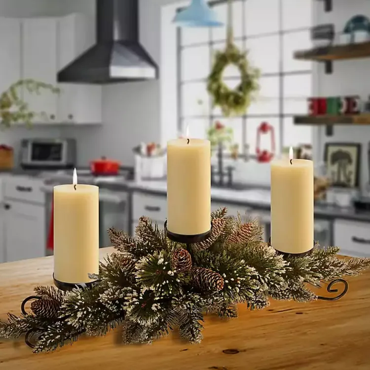 Christmas Centerpieces>Kirklands Home Glitter Bristle Pine Candle Centerpiece Green