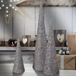 Christmas Decorations>Kirklands Home Glittered Cone Tabletop Trees, Set of 3 Silver