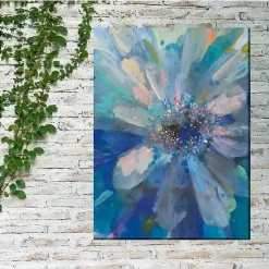 Kirklands Home Glittery Flower Outdoor Canvas Art Print Blue Online