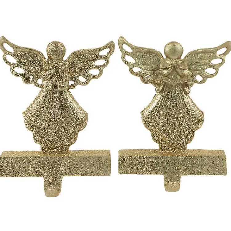 Christmas Stockings & Stocking Holders>Kirklands Home Glittery Angel Stocking Holders, Set of 2 Gold
