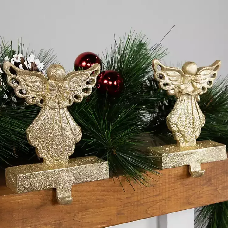 Christmas Stockings & Stocking Holders>Kirklands Home Glittery Angel Stocking Holders, Set of 2 Gold