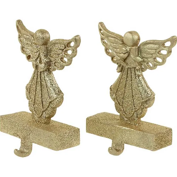 Christmas Stockings & Stocking Holders>Kirklands Home Glittery Angel Stocking Holders, Set of 2 Gold