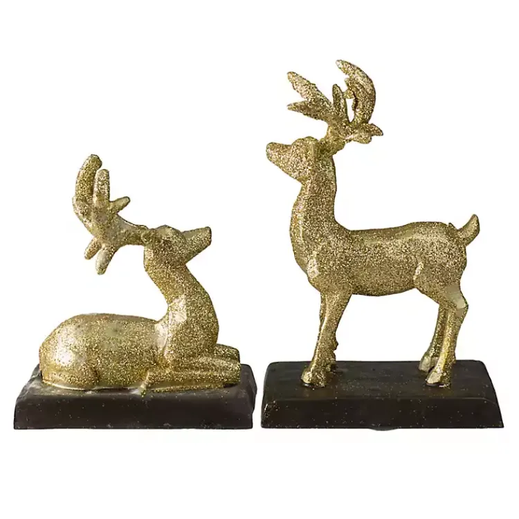 Christmas Stockings & Stocking Holders>Kirklands Home Glittery Gold Reindeer Stocking Holders, Set of 2