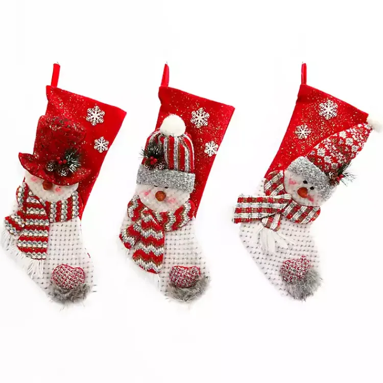 Christmas Stockings & Stocking Holders>Kirklands Home Glittery Red Snowman Stockings, Set of 3