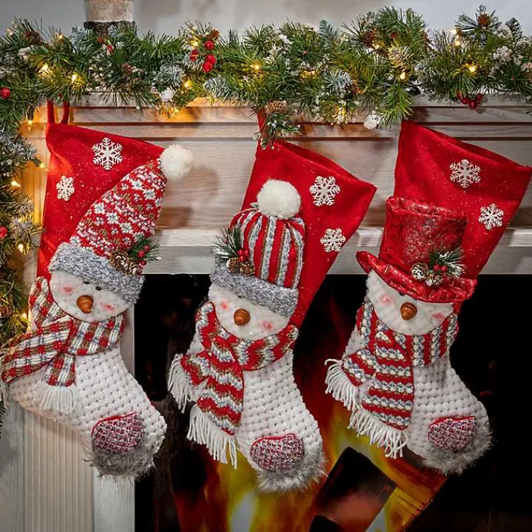Christmas Stockings & Stocking Holders>Kirklands Home Glittery Red Snowman Stockings, Set of 3