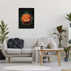 Halloween>Kirklands Home Glowing Happy Jack-O-Lantern Canvas Wall Art