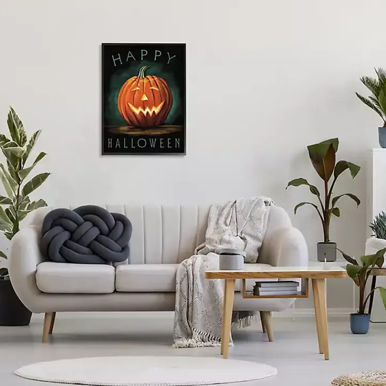 Halloween>Kirklands Home Glowing Happy Jack-O-Lantern Canvas Wall Art