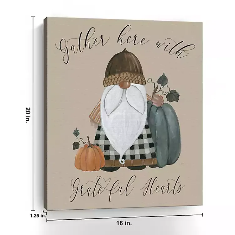 Fall>Kirklands Home Gnome Pumpkin Grateful Hearts Giclee Canvas Print