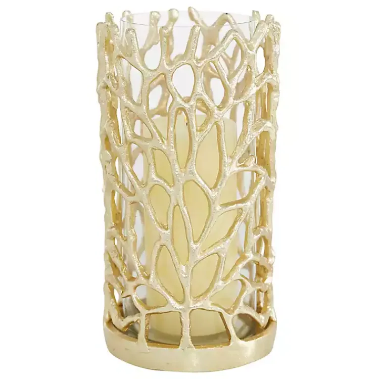 Candle Holders>Kirklands Home Aluminum Coral Hurricane, 10 in. Gold