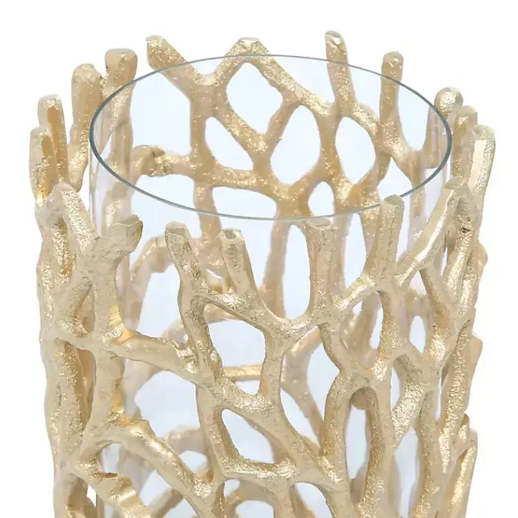 Candle Holders>Kirklands Home Aluminum Coral Hurricane, 10 in. Gold