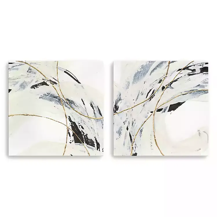Kirklands Home Gold and Cream Abstract Canvas Prints, Set of 2 Ivory New
