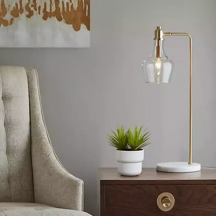 Kirklands Home Gold and Marble Table Lamp with Glass Bell Shade Clear Outlet