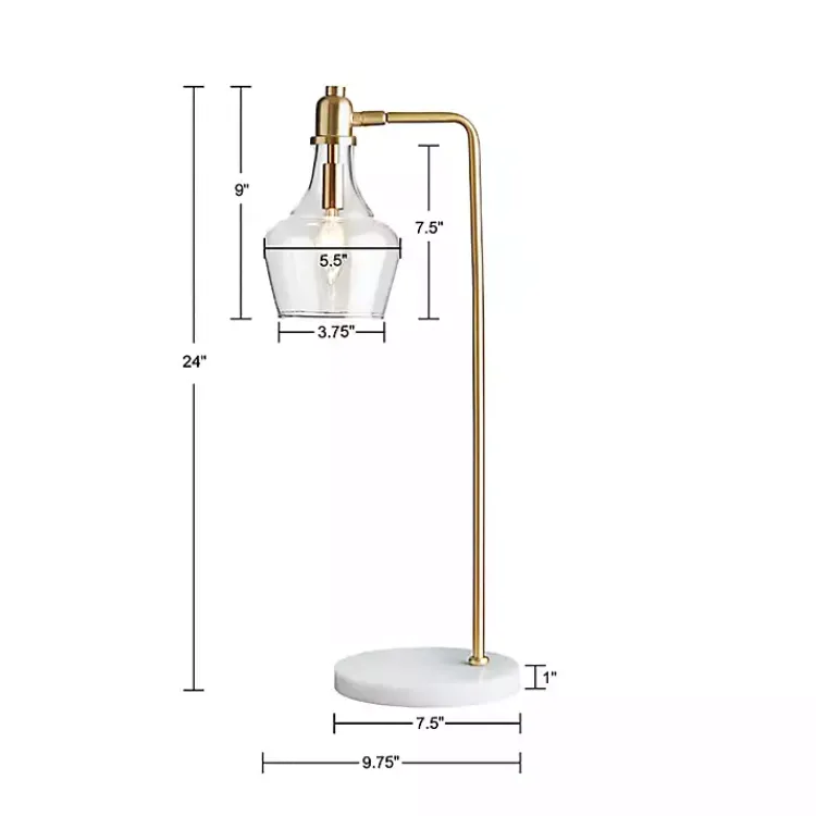 Kirklands Home Gold and Marble Table Lamp with Glass Bell Shade Clear Outlet