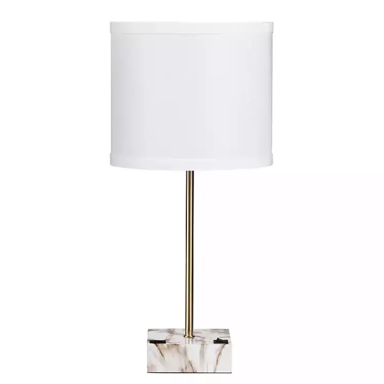 Kirklands Home Gold and Marble USB Charging Table Lamp White Outlet