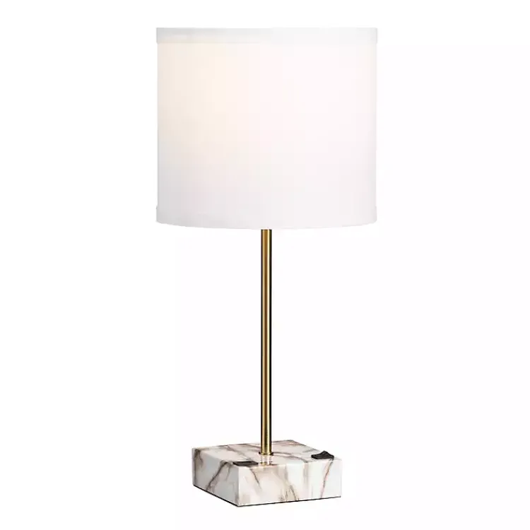Kirklands Home Gold and Marble USB Charging Table Lamp White Outlet
