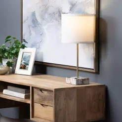 Kirklands Home Gold and Marble USB Charging Table Lamp White Outlet