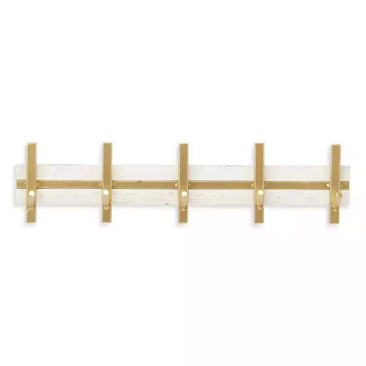 Kirklands Home Gold and White 5-Hook Coat Rack New