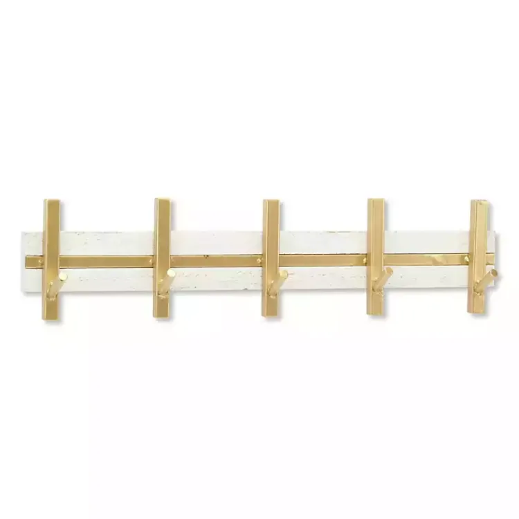 Kirklands Home Gold and White 5-Hook Coat Rack New