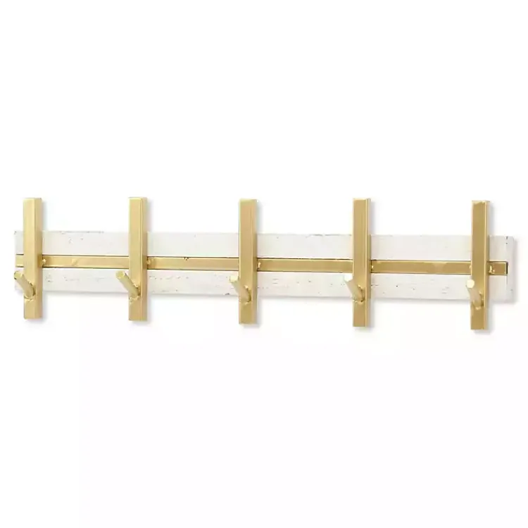 Kirklands Home Gold and White 5-Hook Coat Rack New