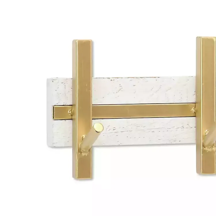 Kirklands Home Gold and White 5-Hook Coat Rack New