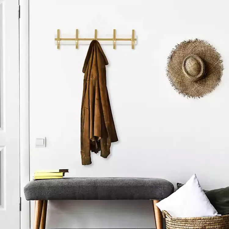 Kirklands Home Gold and White 5-Hook Coat Rack New