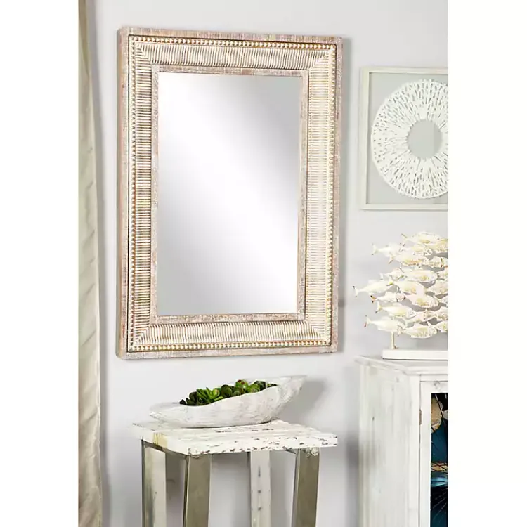 Kirklands Home Gold and White Washed Carved Frame Mirror Hot
