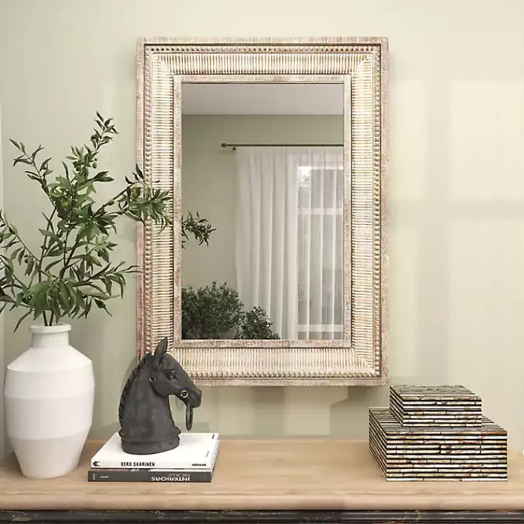Kirklands Home Gold and White Washed Carved Frame Mirror Hot