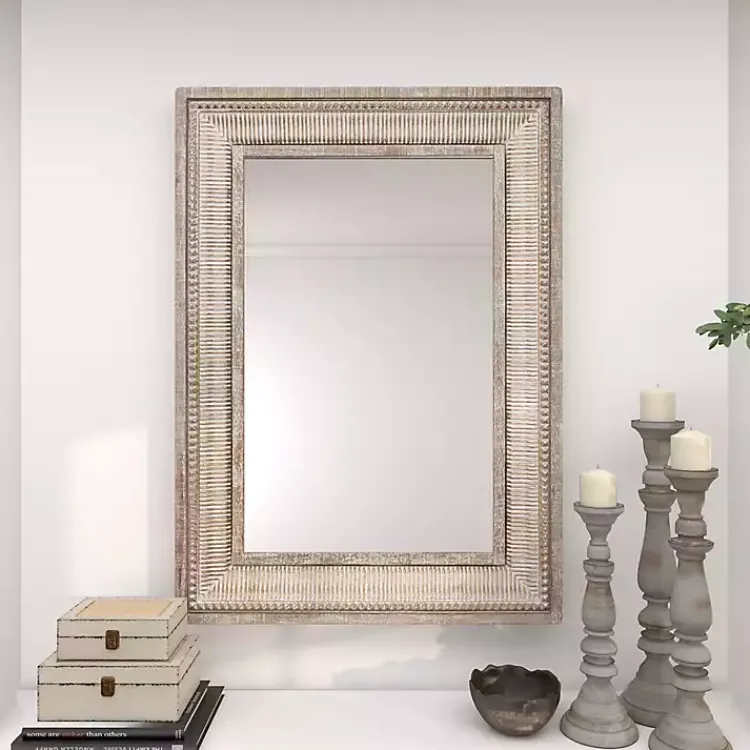 Kirklands Home Gold and White Washed Carved Frame Mirror Hot