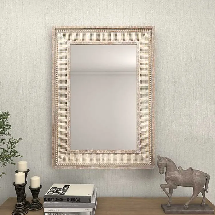 Kirklands Home Gold and White Washed Carved Frame Mirror Hot