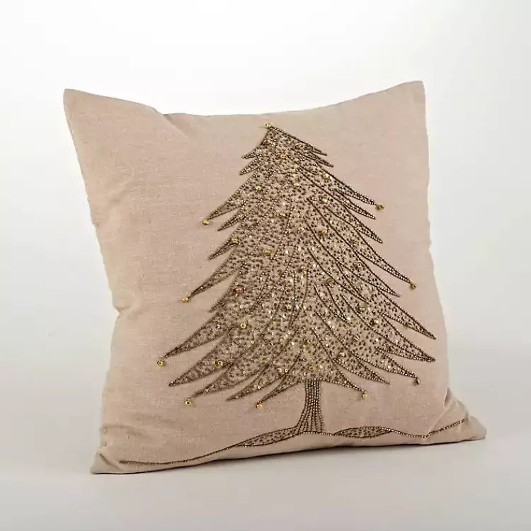 Christmas Pillows>Kirklands Home Gold Beaded Christmas Tree Pillow