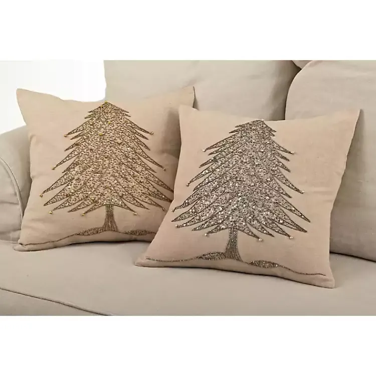 Christmas Pillows>Kirklands Home Gold Beaded Christmas Tree Pillow