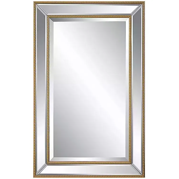 Kirklands Home Beaded Double Frame Beveled Wall Mirror Gold Outlet