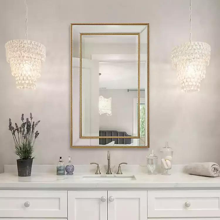 Kirklands Home Beaded Double Frame Beveled Wall Mirror Gold Outlet