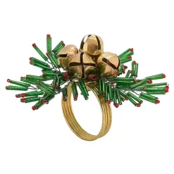 Kirklands Home Gold Bells and Holly Napkin Rings, Set of 4 Sale