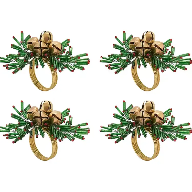 Kirklands Home Gold Bells and Holly Napkin Rings, Set of 4 Sale
