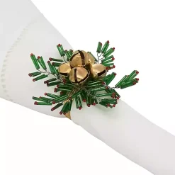 Kirklands Home Gold Bells and Holly Napkin Rings, Set of 4 Sale