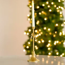 Christmas Decorations>Kirklands Home Bow Taper Candle Holder, 12 in. Gold