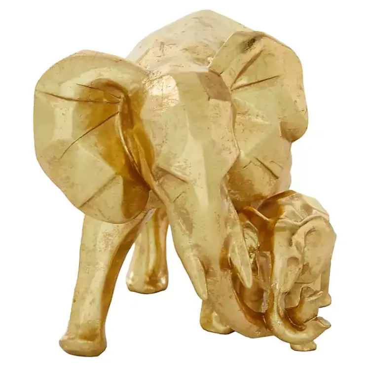 Statues & Figurines>Kirklands Home Carved Elephant Family Statue Gold