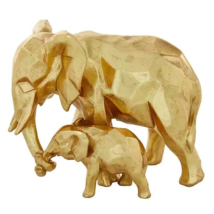 Statues & Figurines>Kirklands Home Carved Elephant Family Statue Gold