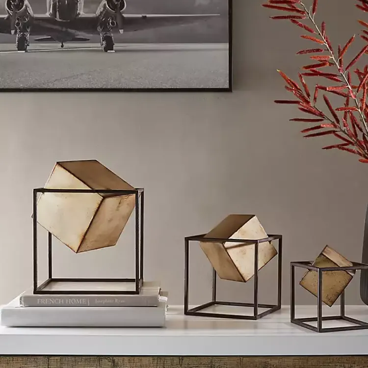 Statues & Figurines>Kirklands Home Cube Quad Sculptures, Set of 3 Gold