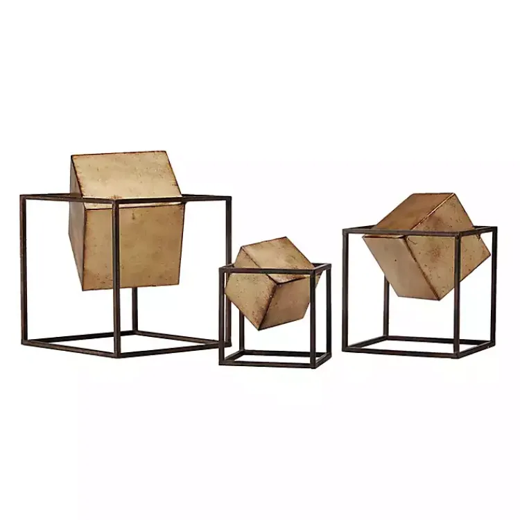 Statues & Figurines>Kirklands Home Cube Quad Sculptures, Set of 3 Gold