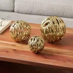Bowl Filler>Kirklands Home Cut-Out Metal Orbs, Set of 3 Gold