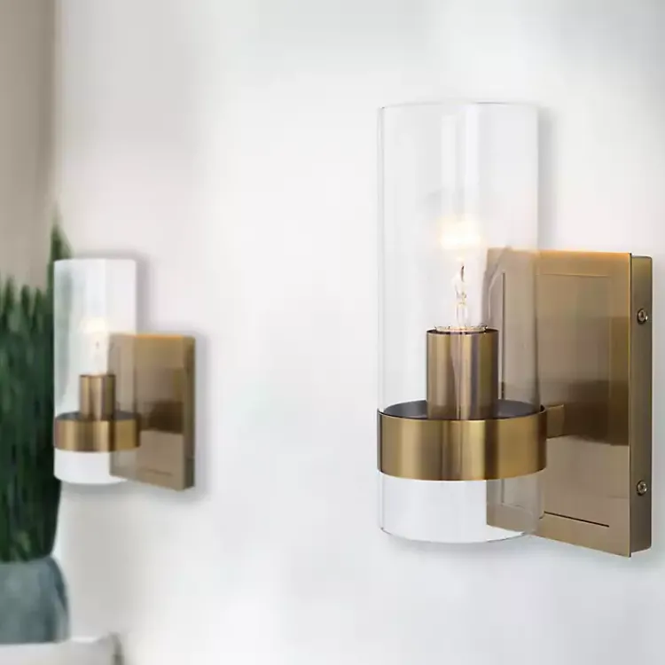 Kirklands Home Gold Cylinder Glass Shade Wall Sconce Hot