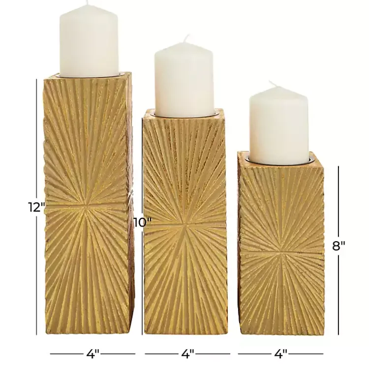 Candle Holders>Kirklands Home Distressed Sunburst Candle Holders, Set of 3 Gold