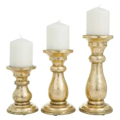 Candle Holders>Kirklands Home Distressed Wood Candle Holders, Set of 3 Gold