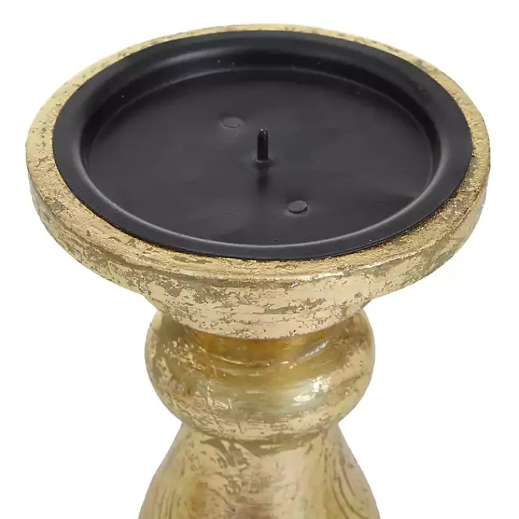 Candle Holders>Kirklands Home Distressed Wood Candle Holders, Set of 3 Gold