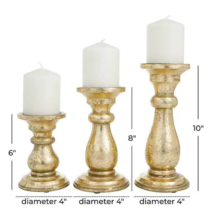 Candle Holders>Kirklands Home Distressed Wood Candle Holders, Set of 3 Gold
