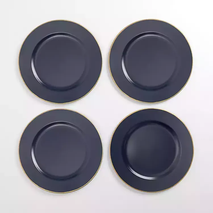 Kirklands Home Gold Edge Navy Chargers, Set of 4 Blue New