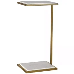 Kirklands Home Gold Elevated Marble Accent Table White New