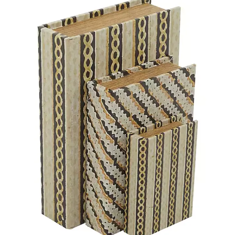 Baskets & Boxes>Kirklands Home Gold Faux Leather Chain Link Book Boxes, Set of 3